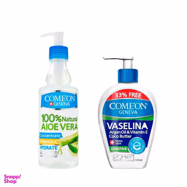 ژل آبرسان کامان مدل آلویه ورا حجم 400 میلی لیتر + وازلین کامان مدل 01 حجم 300 میلی لیتر