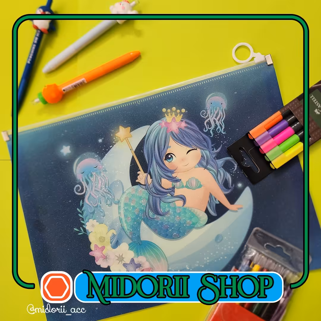 پوشه فانتزی زیپ دار اکلیلی سایز A4 - طرح پری دریایی 1