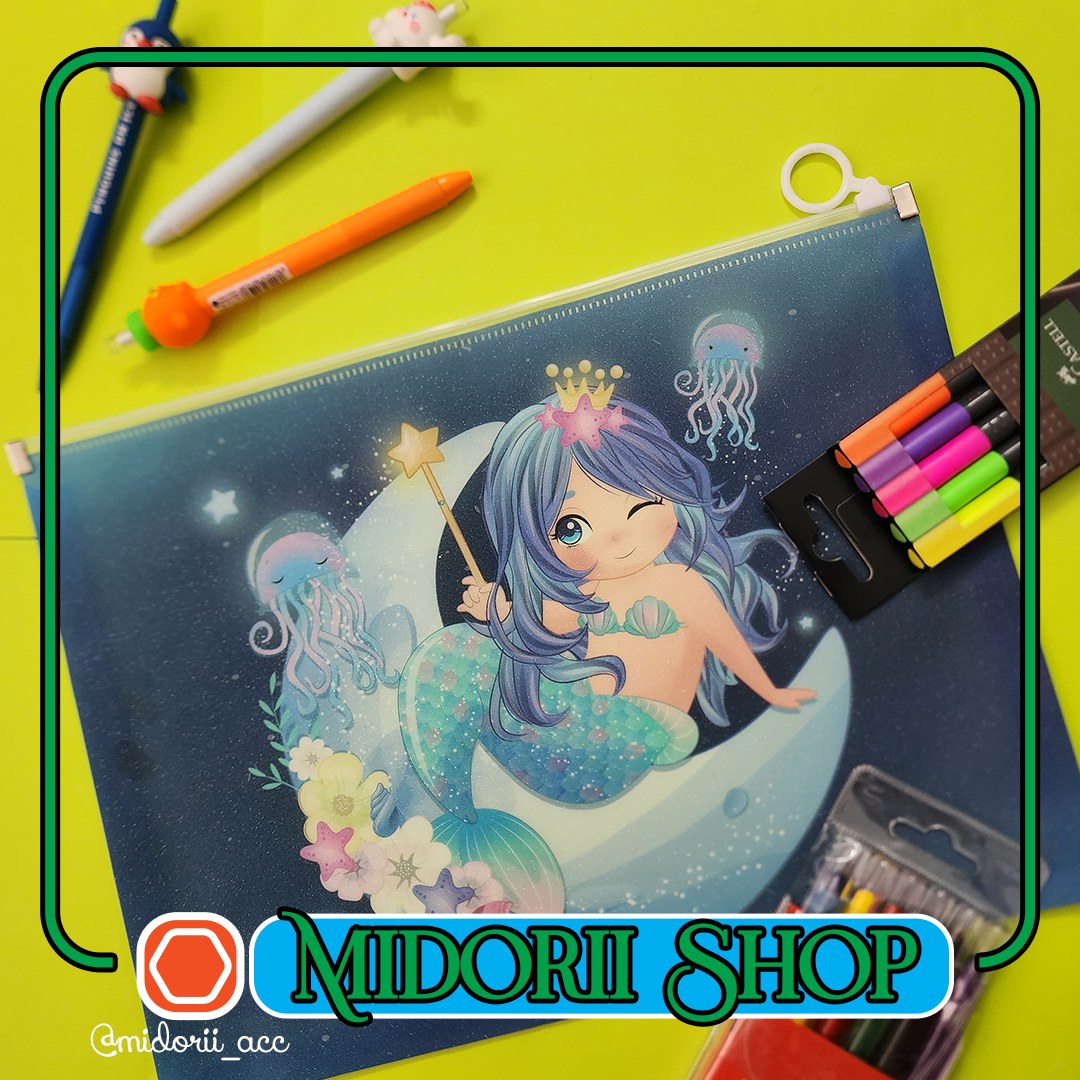 پوشه فانتزی زیپ دار اکلیلی سایز A4 - طرح پری دریایی 1