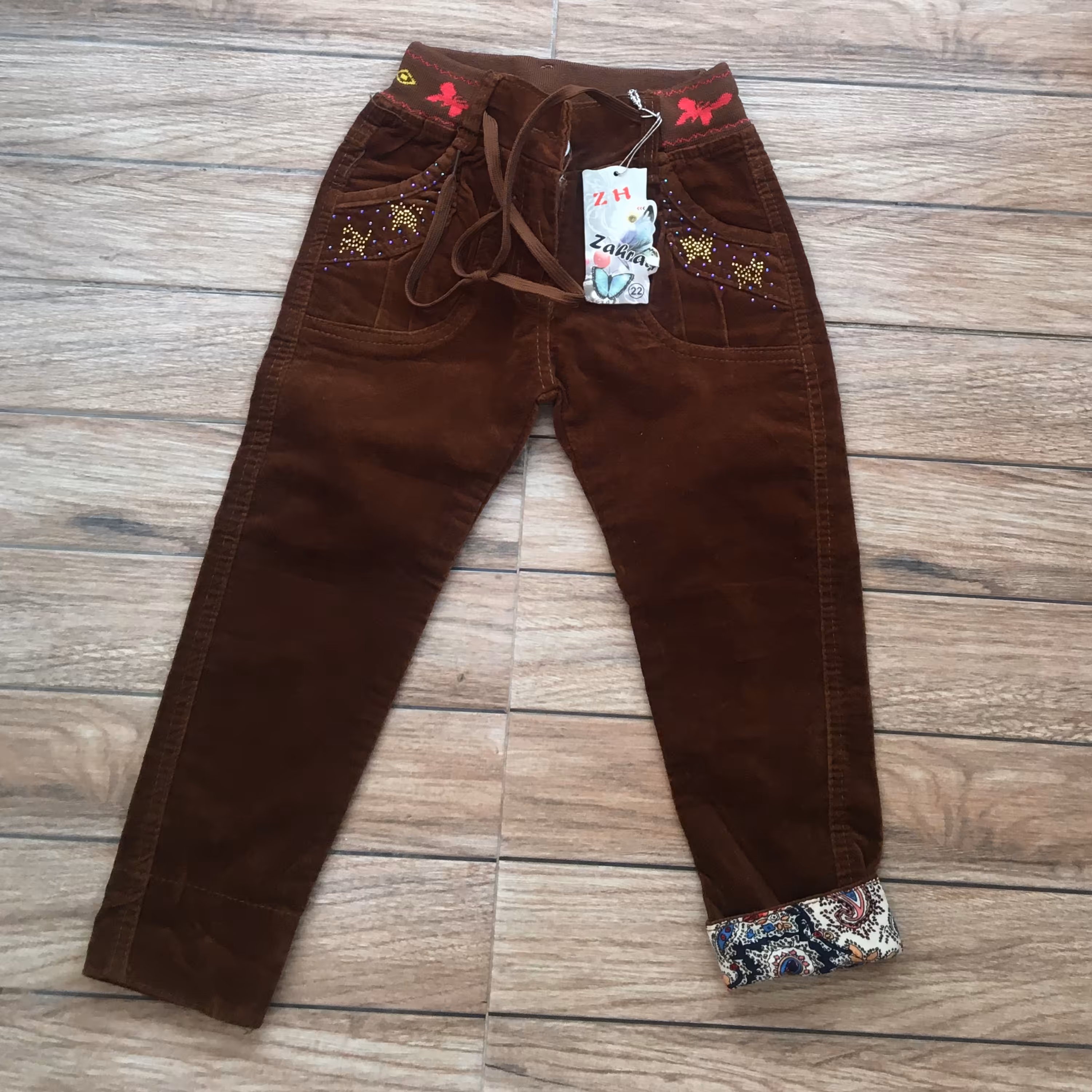 شلوار کمرکش دخترانه کبریتی رنگ قهوهای وزن228