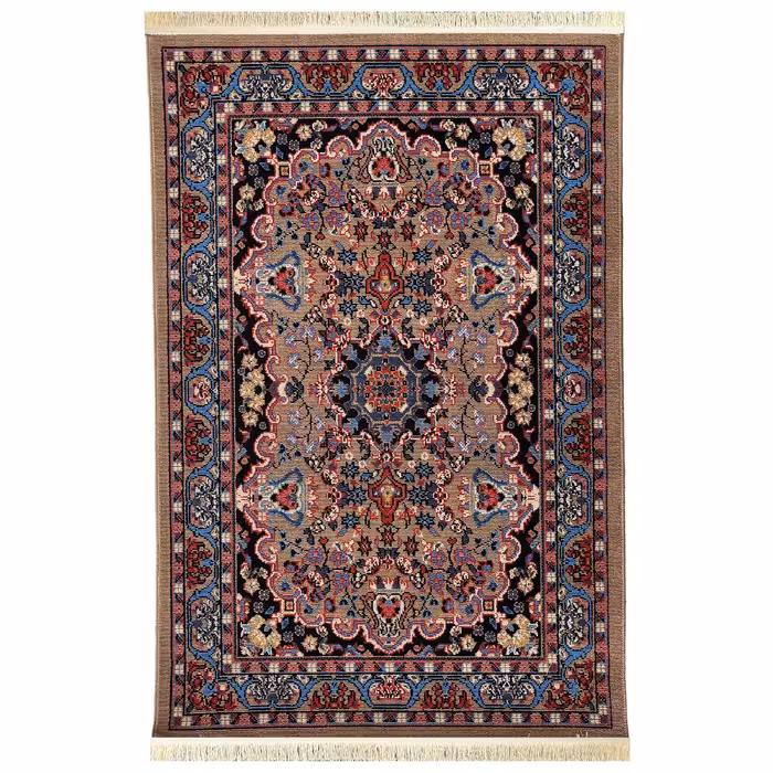 گلیم ماشینی یک و نیم متری  (1.5-1) -  طرح شکوفه بژ -  فرش و گلیم جزیره