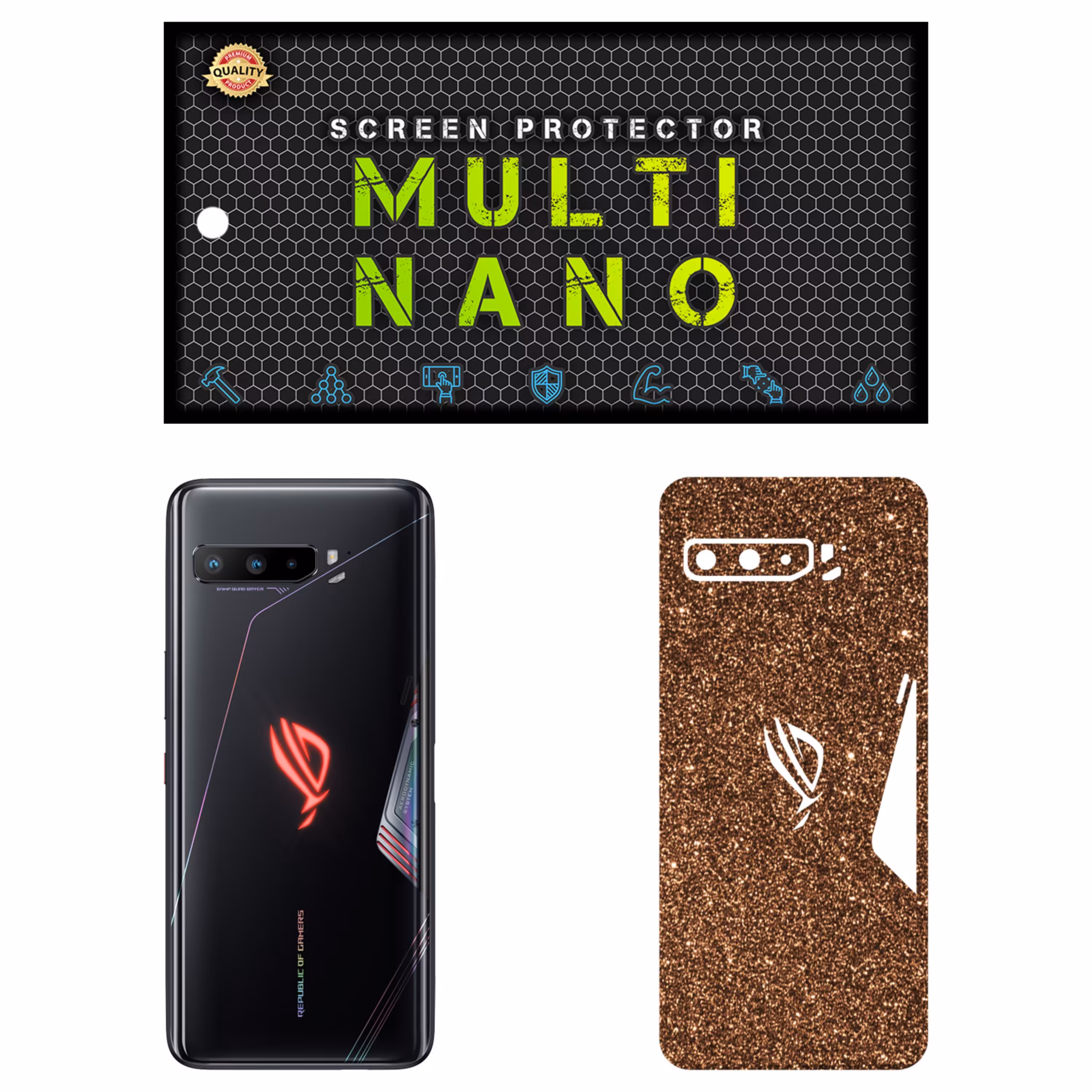 برچسب پوششی MultiNano مدل X-G1F-Bronze برای پشت موبایل ایسوس ROG Phone 3 Strix