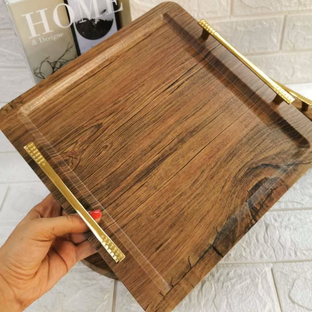 سینی وکیوم چوبی دسته طلایی گرد و مربع به همراه ارسال رایگان 