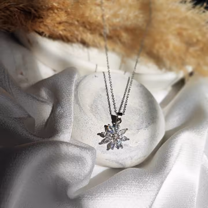 پلاک زنجیر استیل رنگ ثابت  جواهری طرح گل