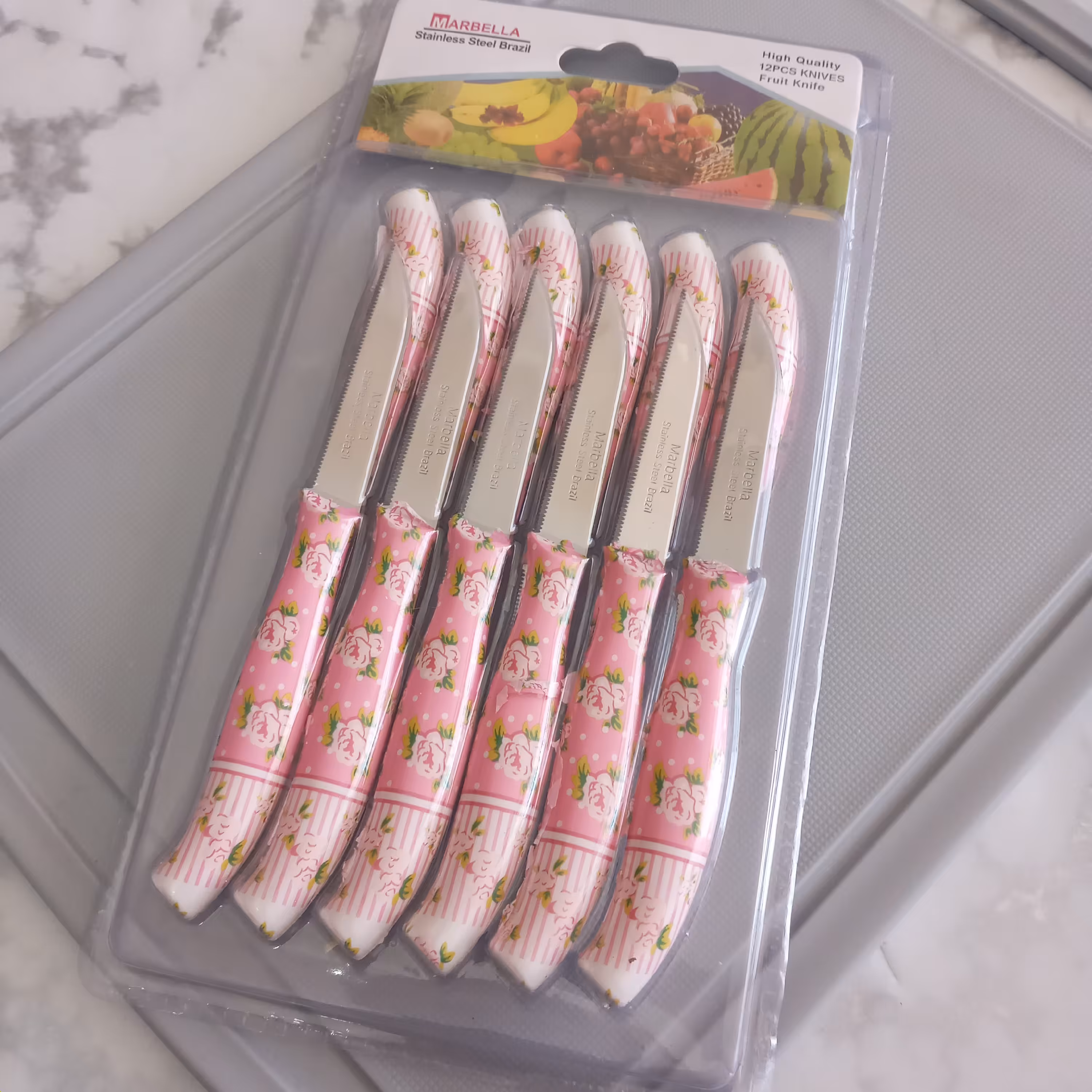 کارد میوه خوری مارک ماربلابسته 12 عددی تیغه ثابت جنس عالی طرح گل دار