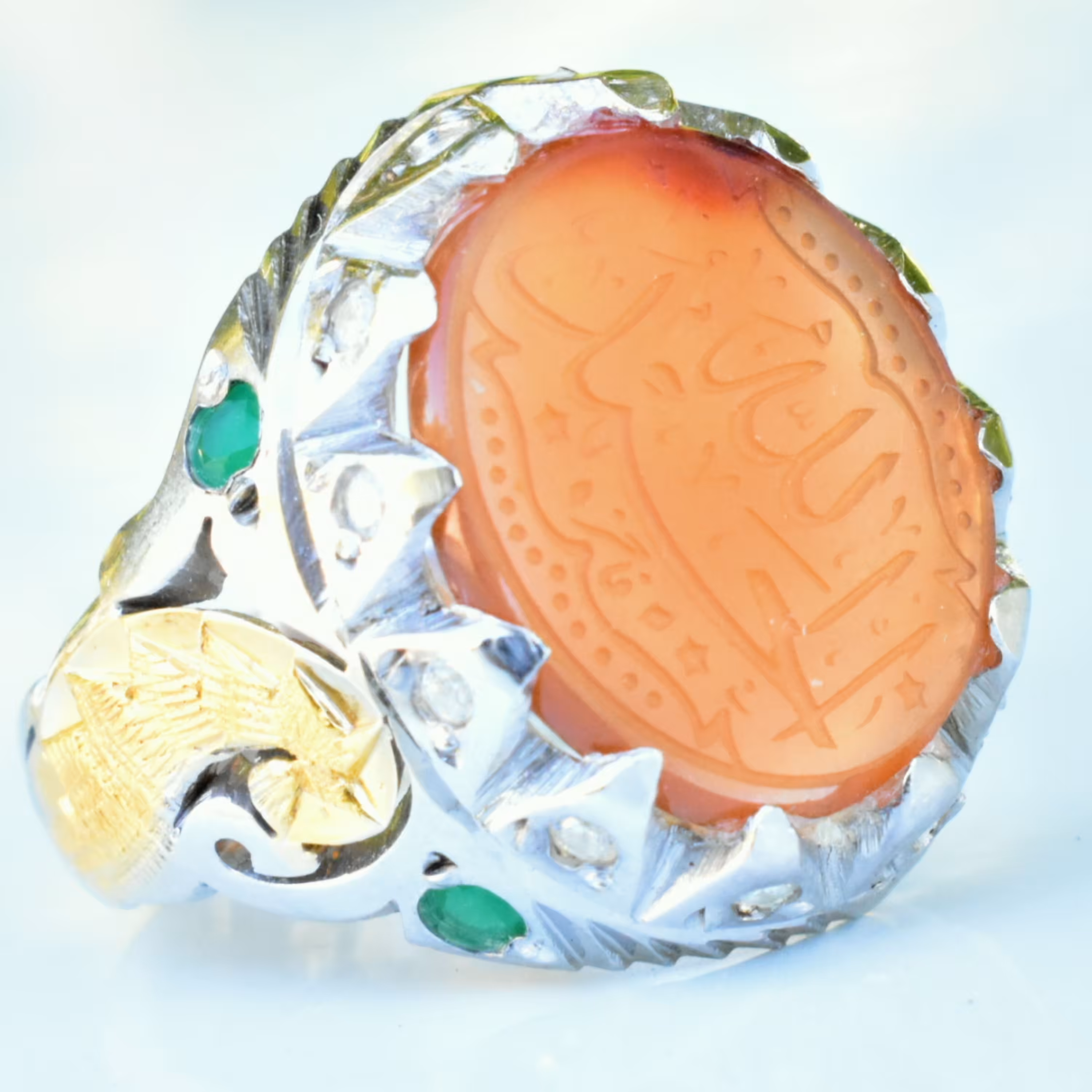 انگشتر نقره مردانه دستساز  نگین اصل یمنی خطی با حکاکی ذکر الحمد لله آقابزرگ