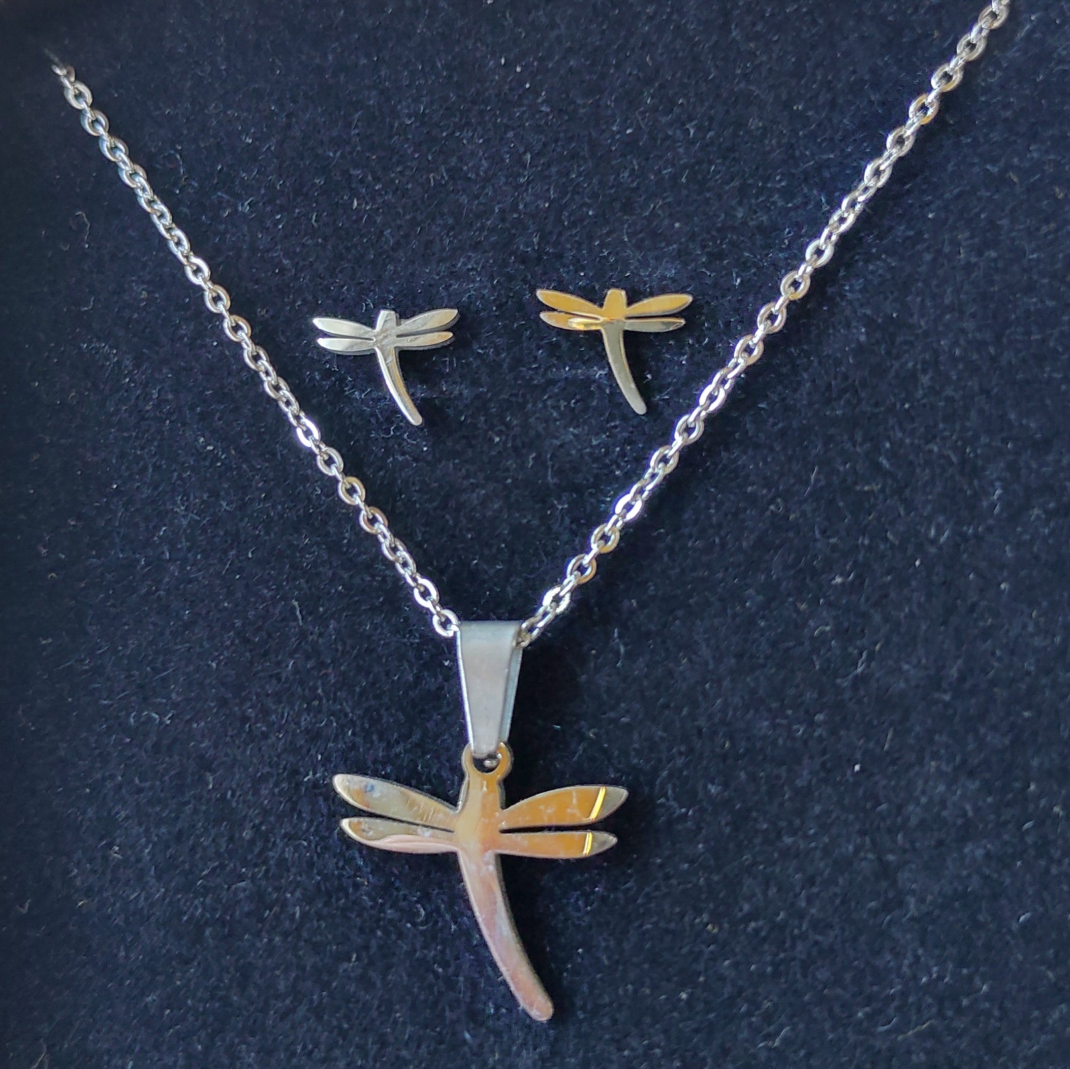 نیم ست استیل رنگ ثابت نقره ای - سنجاقک 23