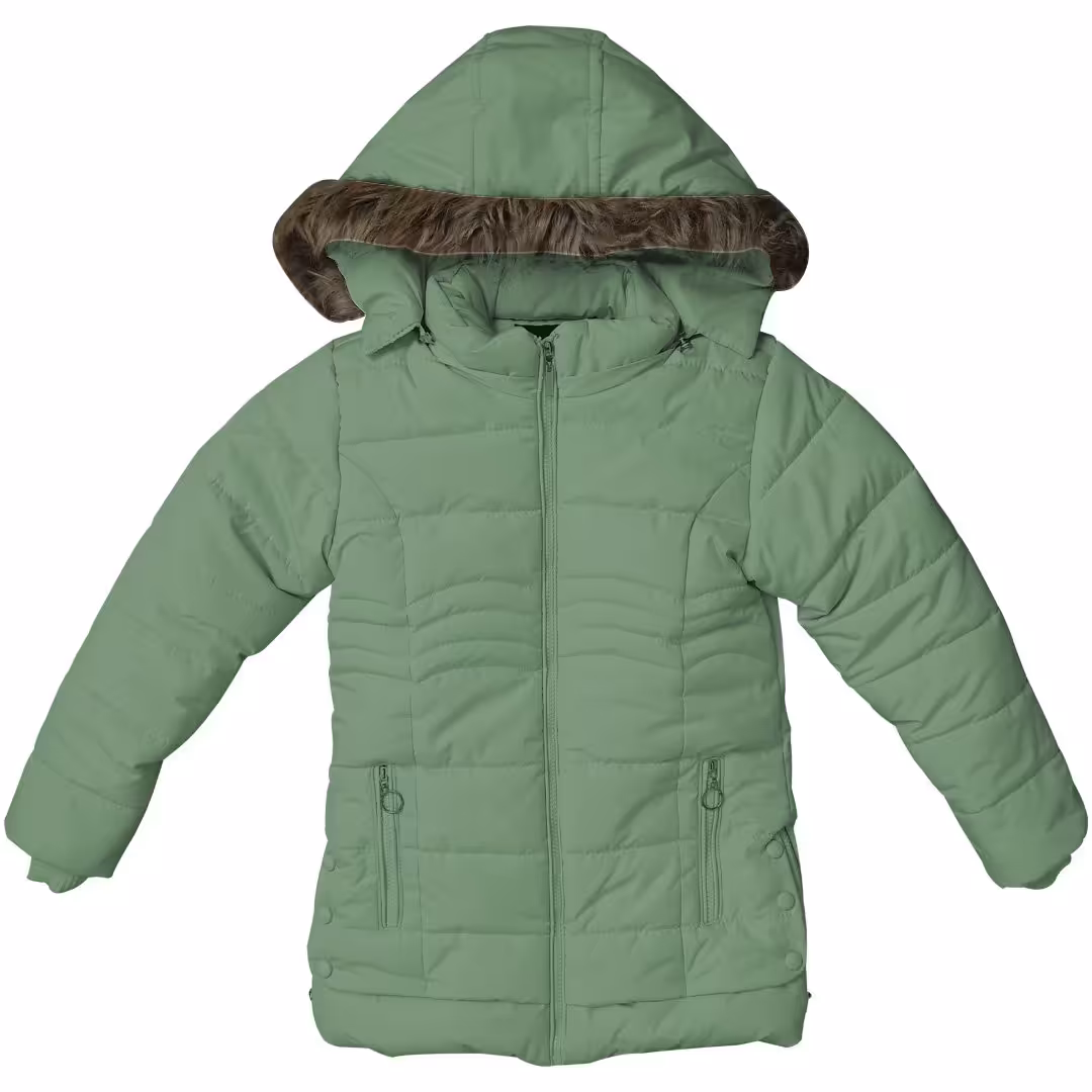 کاپشن دخترانه - مدل لاسی - رنگ سبز - سایز 4 تا 12 سال