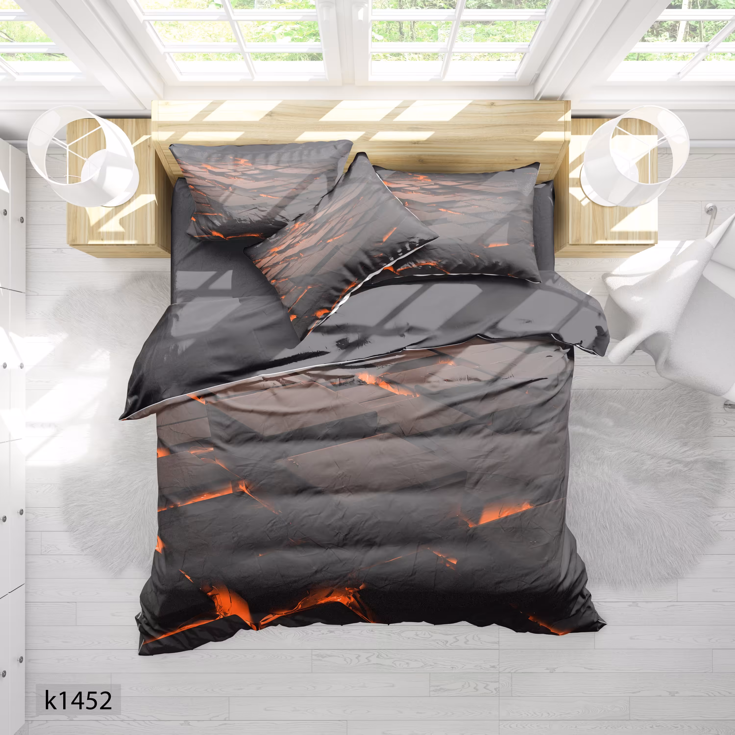 ست رو تختی چاپی 6 تیکه کالیفرنیا 2 نفره   کد1452