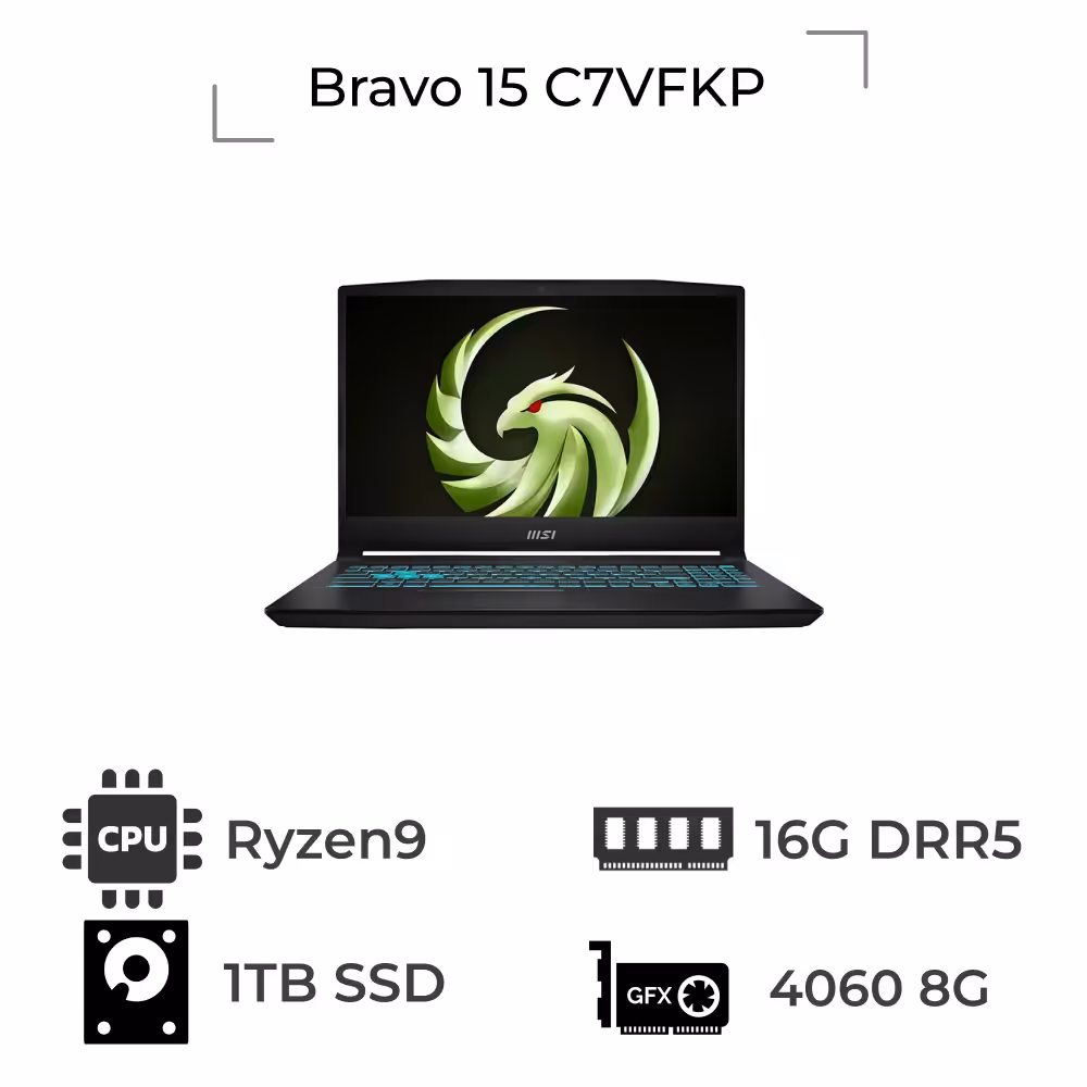 لپ تاپ Bravo 15 C7VFKP ام اس آی Ryzen 7 7735HS RTX 4060 16GB 1TB