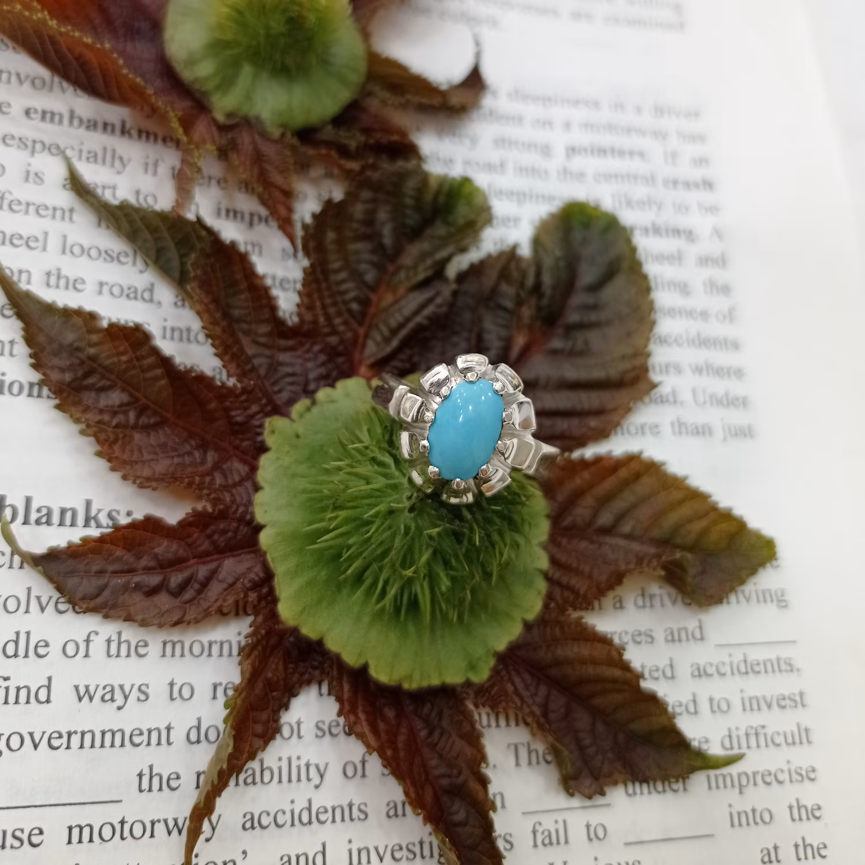 انگشتر نقره مردانه با رکاب دستساز بسیار خوشدست اثری خیره کننده بانگین فیروزه اصل