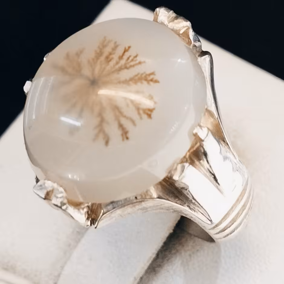 انگشتر نقره مردانه سنگ عقیق شجر کد2