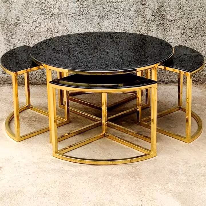 میز جلو مبلی و چهار عدد عسلی طرح پیتزایی رنگ ثابت آبکاری فورتیک