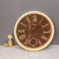 ساعت گرد دو موتوره دیواری هانست محصول کوارتز با دو رنگبندی کرم و طوسی طراحی خاص