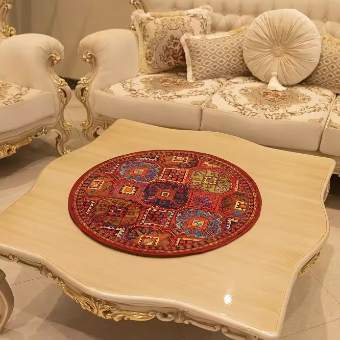 رومیزی گرد 65 طرح گلیم قشقایی