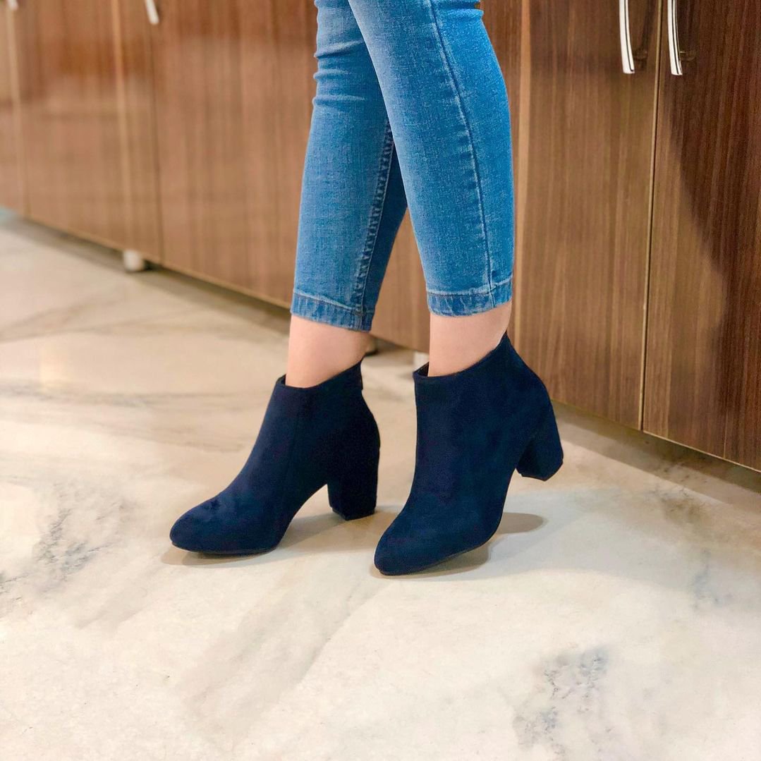 نیم بوت زنانه دخترانه سوییت ترک رنگ سرمه ای پشت زیپ 