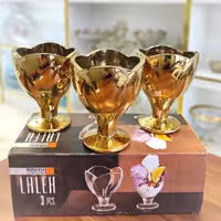 بستنی خوری گل لاله،  جنس سرامیکی،  روکش ژلایی،  آبکاری،  قیمت سه تایی با هم 230000