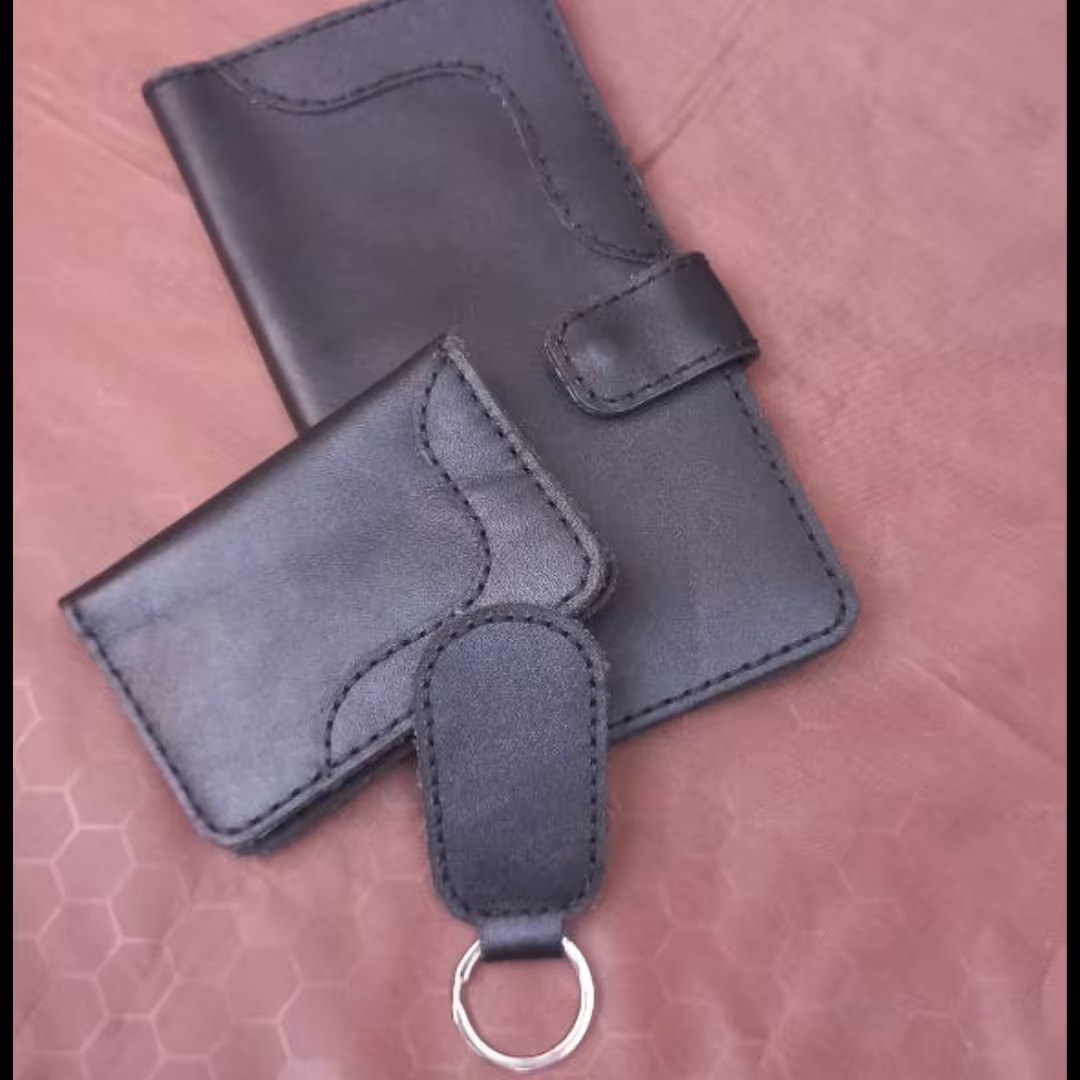 ست کیف پول وجاکارتی همراه با جاسویجی چرم طبیعی دست دوز