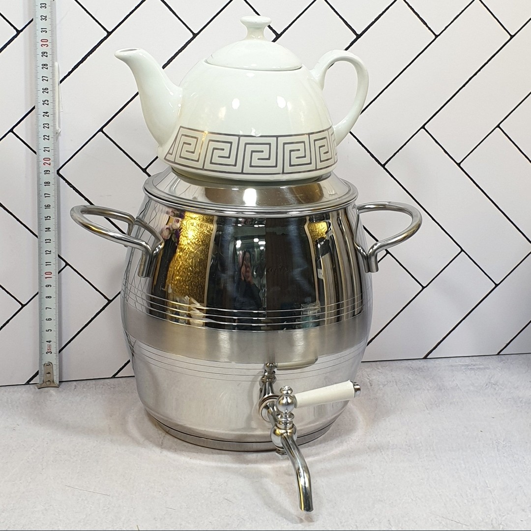 کتری قوری استیل شیردار کف چدن دسته استیل برند نفیس مدل دیاموند