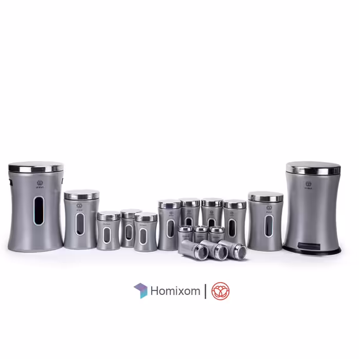 سرویس آشپزخانه اورانوس 17 پارچه ملودی نقره ای متالیک درب استیل