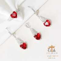 نیم ست ظریف نقره با سنگ یاقوت قرمز قلبی کد 16536