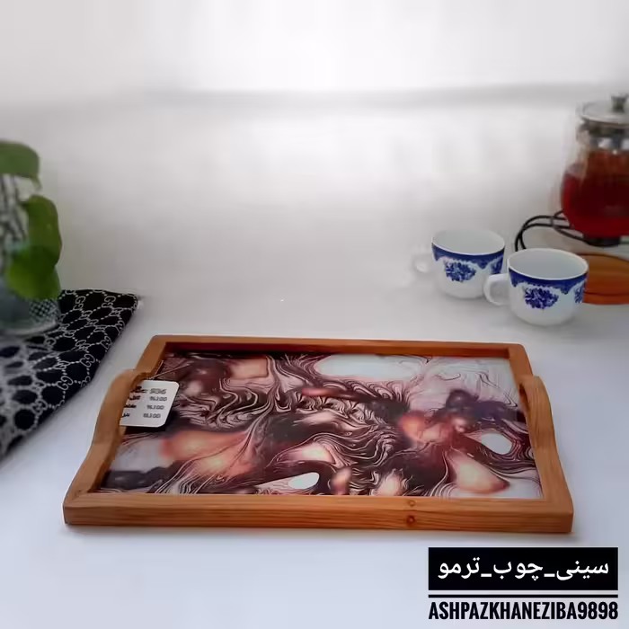 سینی چوبی ترمو و شیشه مستطیل 