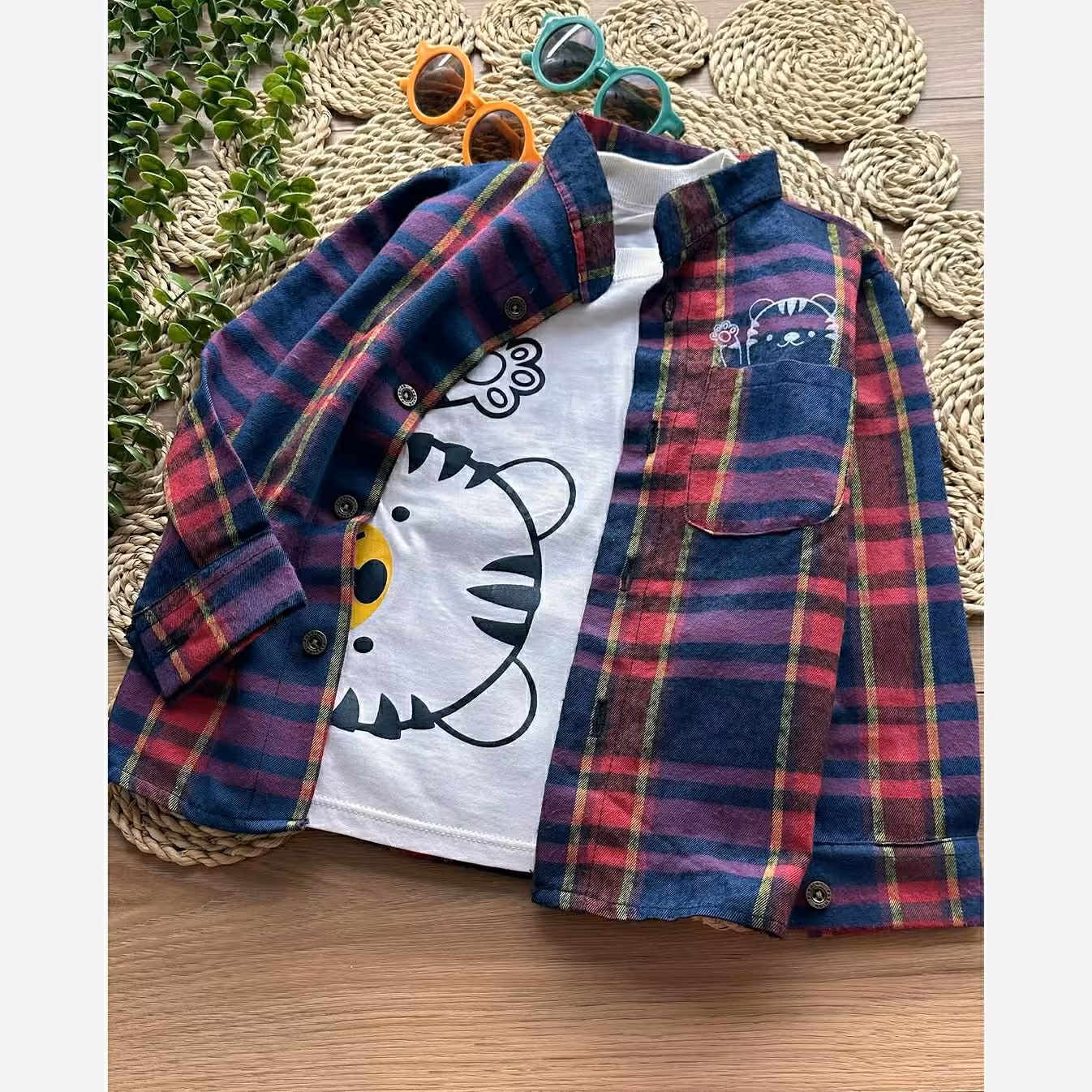 ست دو تیکه تیشرت و پیراهن پشمی کشمیر  پسرانه 