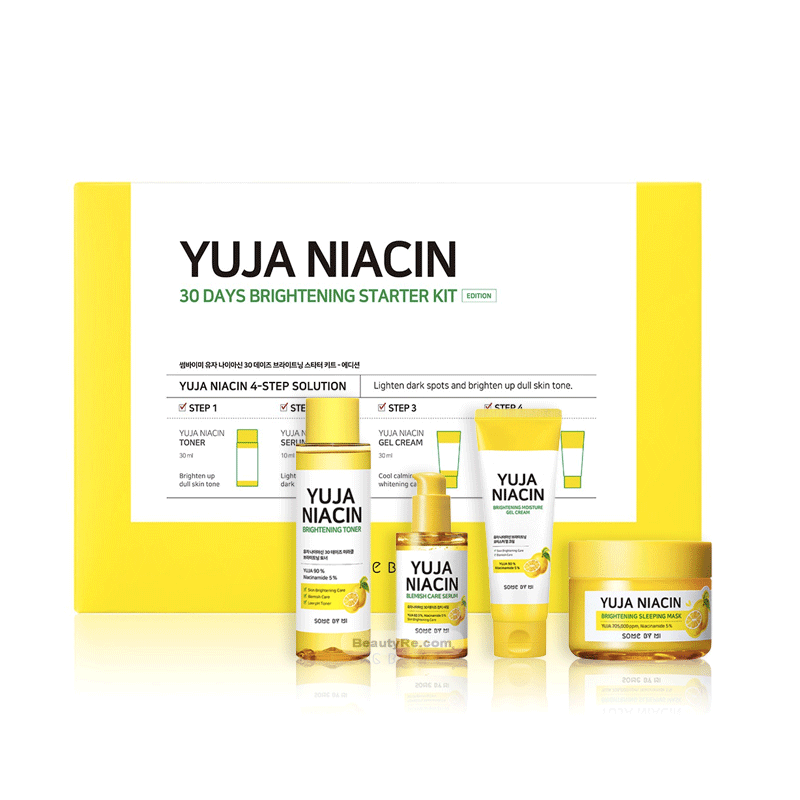 کیت روشن کننده 30 روزه یوجا نیاسین سام بای می Some By Mi Yuja Niacin 30 Days Brightening Starter Kit (Toner 30ml Serum 10ml Gel Cream 30g Sleeping Mask 20g)