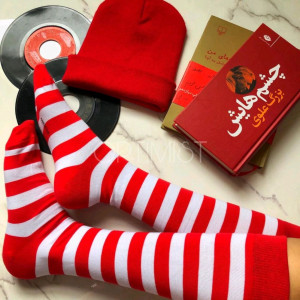 جوراب زیرزانو رینگی سفید قرمز نخ پنبه فری سایز