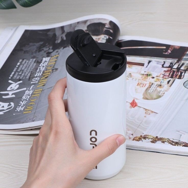 تراول ماگ (ماگ سفری)استیل دوجداره با درب وکیوم مدل coffee با حجم 350 میلی لیتر رنگ سفید