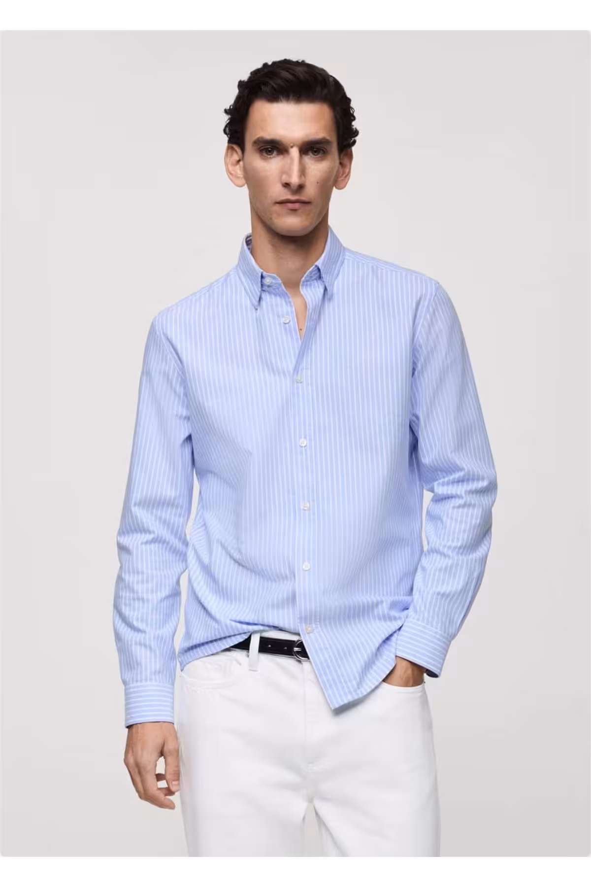 پیراهن / بلوز دکمه دار آبی مردانه پنبه ای 100 ٪ راه MANGO Man