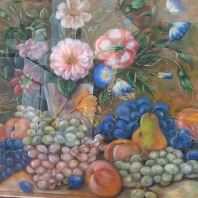 تابلو میوه در ابعاد 50 در 70 با تکنیک پاستل گچی بروی مقوای جیر