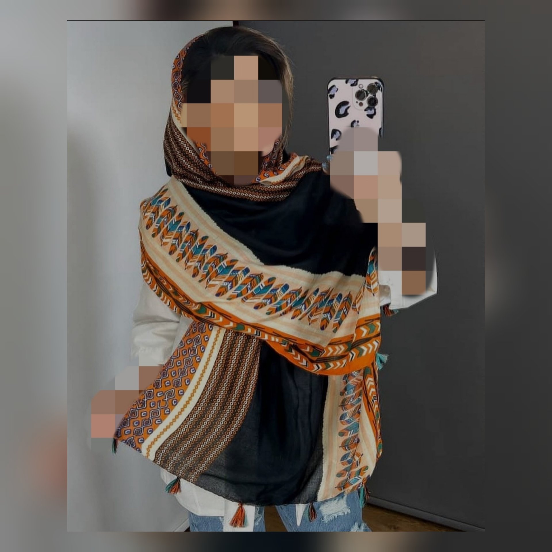 شال نخی طرح سرخپوستی
