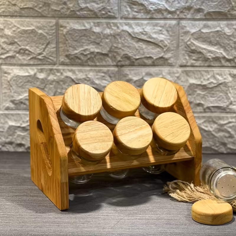 جا ادویه 6 تایی چوبی مدل کج