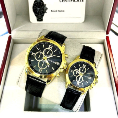 ست ساعت سیتیزن بندچرمی مشکی صفحه مشکی