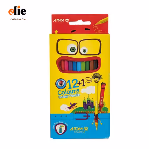 مداد رنگی 12 رنگ آریا جعبه مقوایی طرح A01
