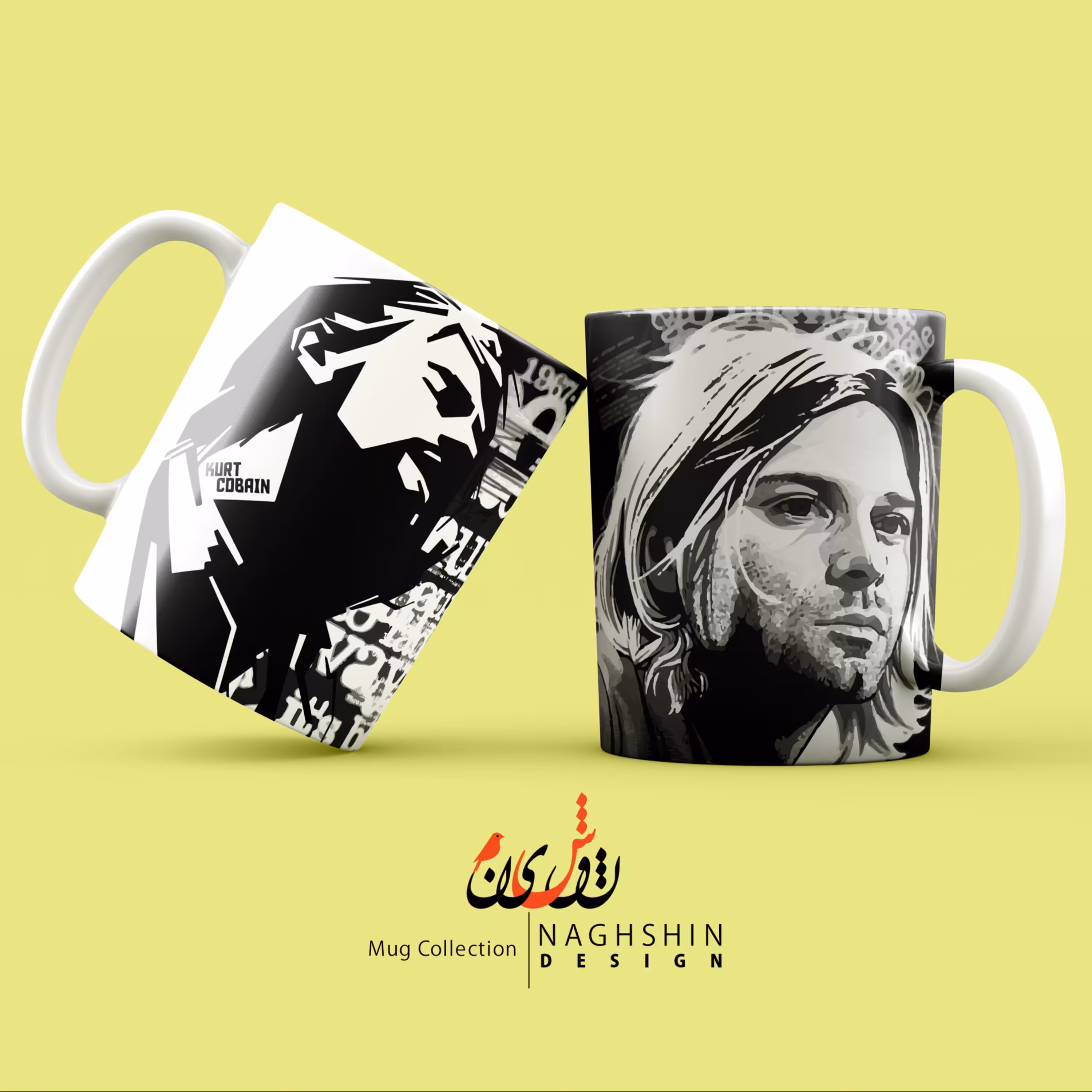 دو عدد ماگ سرامیکی طرح Kurt Cobain (کرت کوبین)3 -چاپ سابلیمیشن- کیفیت عالی
