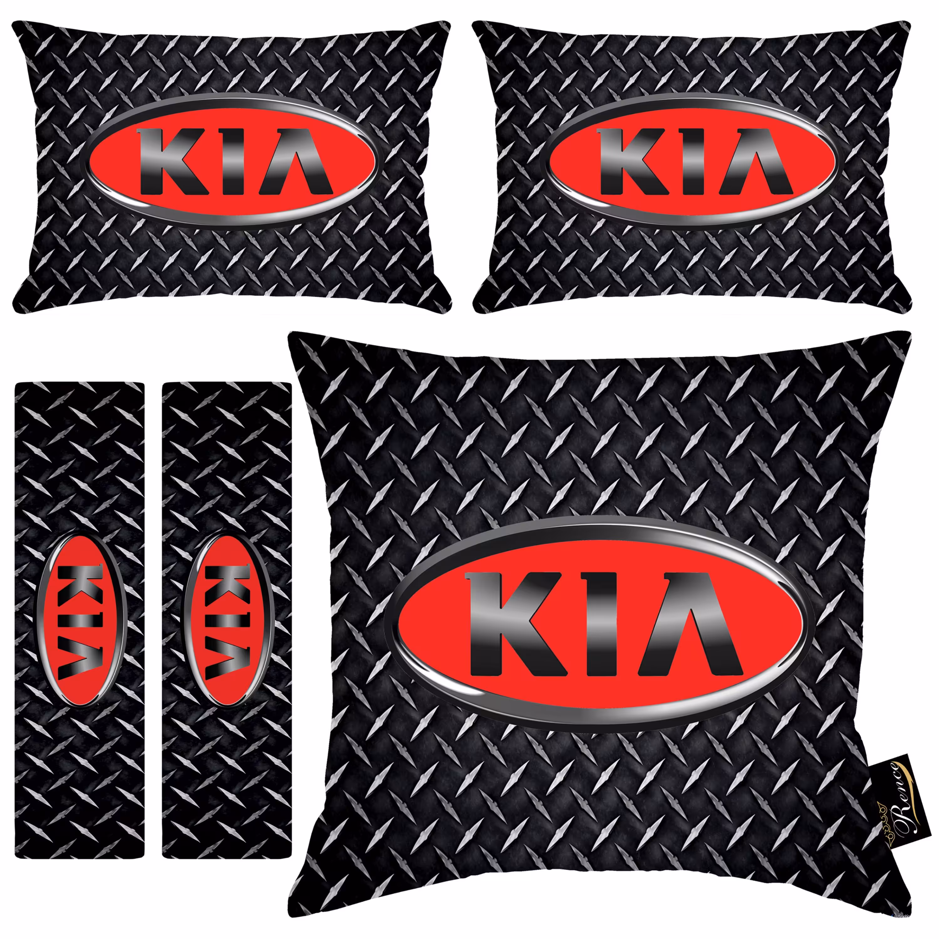 پشت گردنی و کوسن و کاور کمربند ایمنی صندلی خودرو طرح کیا پارچه مخمل سایز 18 در 25 مدل R9-50927 شرکت رنس