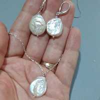 نیم ست نقره مروارید پرورشی سکه ای