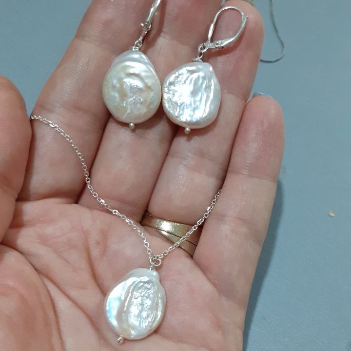 نیم ست نقره مروارید پرورشی سکه ای