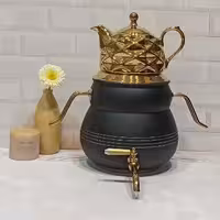 کتری قوری سماوراستیل شیردارکف چدن قوری چینی شکس برنداف آرمدل2010مشکی طلایی