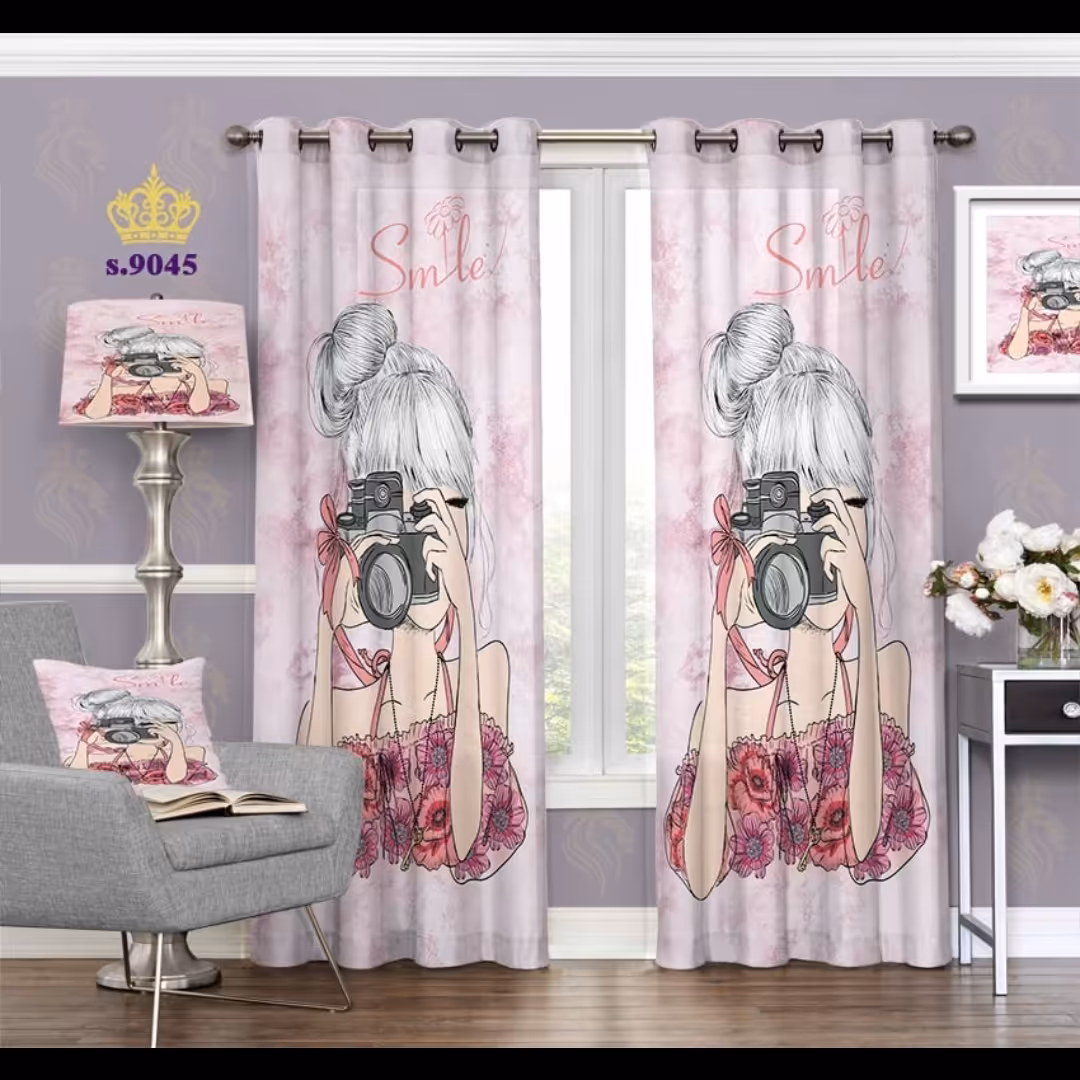 پرده اتاق خواب دخترانه دو قواره طرح کارتونی کد S9045