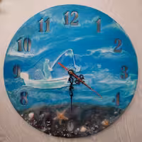 ساعت دیواری با طرح برجسته قایق و ماهی گیر و دست ساز - با موتور آرام گرد-4FM-