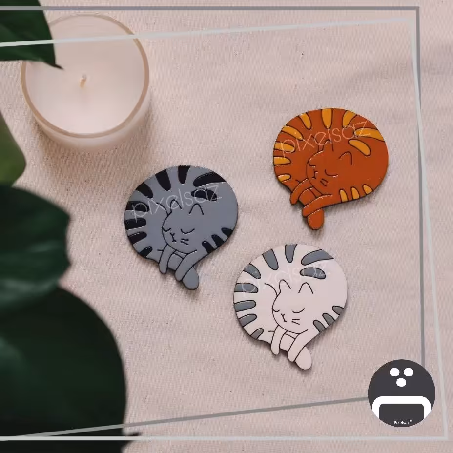 پیکسل ، مگنت ، استیکر  طرح گربه پیکسل ساز/جنس چوبی و نقاشی شده و ضدآب