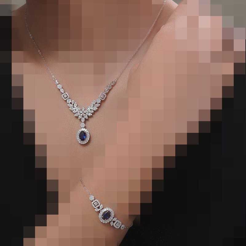 سرویس جواهر نقره زنجیری نگین یاقوت بیضی وزن 16.6 گرم فروش با ارائه فاکتور معتبر کد 337