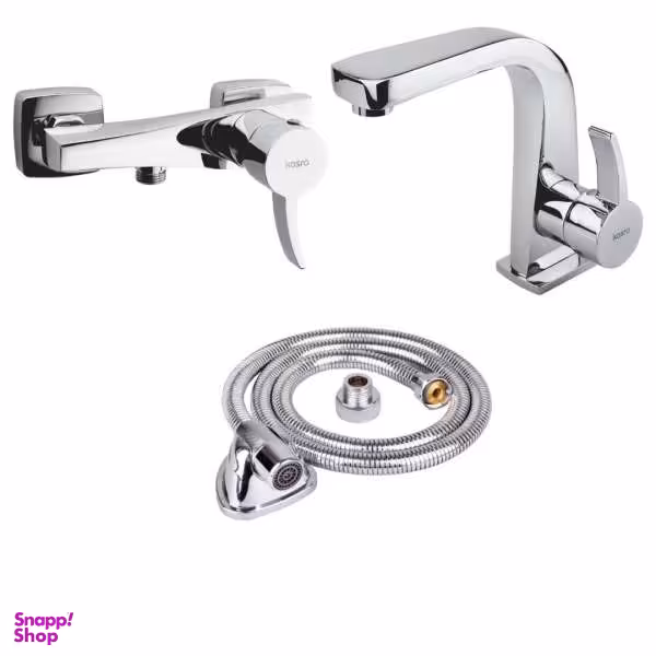 ست شیرآلات کسری مدل فیروزه مجموعه 2 عددی به همراه شلنگ توالت