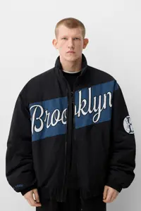 کاپشن مشکی مردانه سیاه کت تورم چاپی برشکا اورجینال Bershka