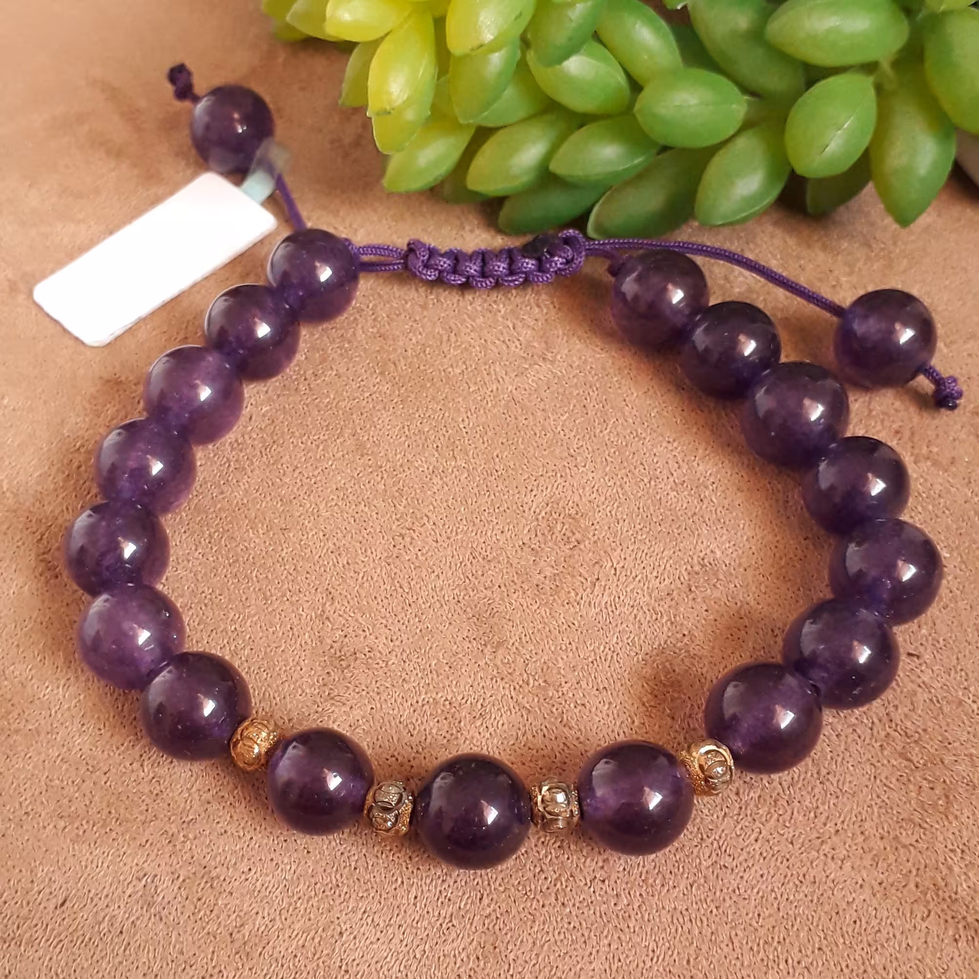 دستبند زیبای سنگ آمیتیست با گوی های نقره