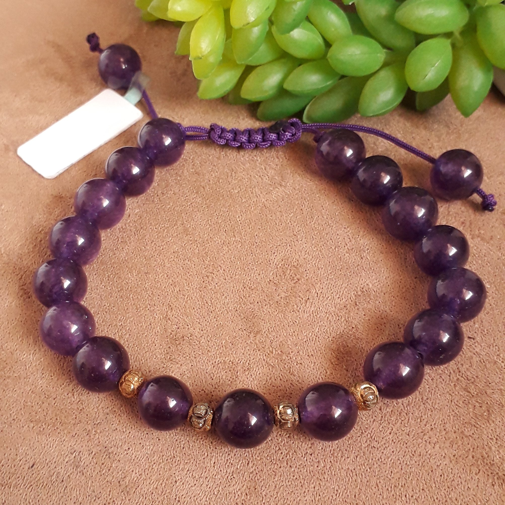 دستبند زیبای سنگ آمیتیست با گوی های نقره