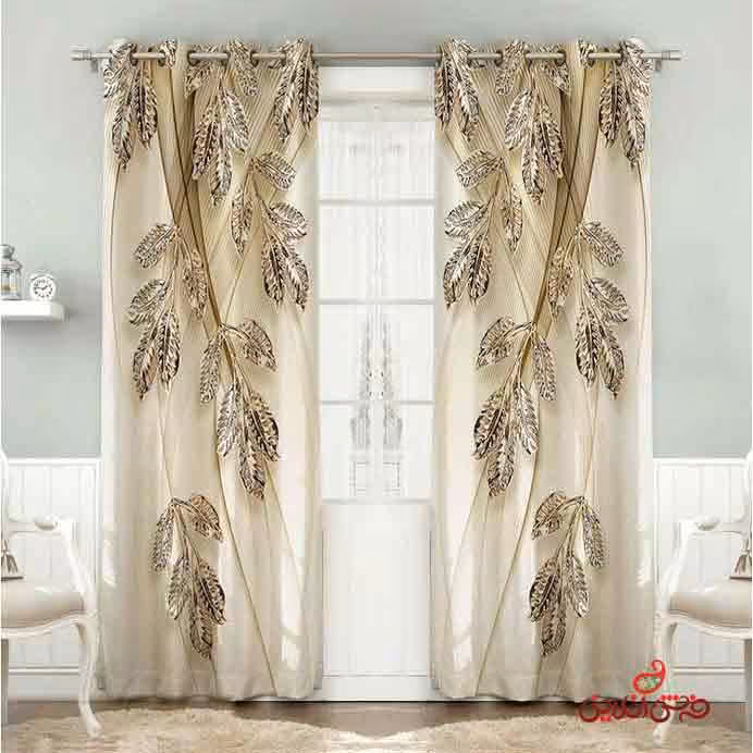 پرده 2عددی طرح برگ های نقره ای طلایی کد 2803